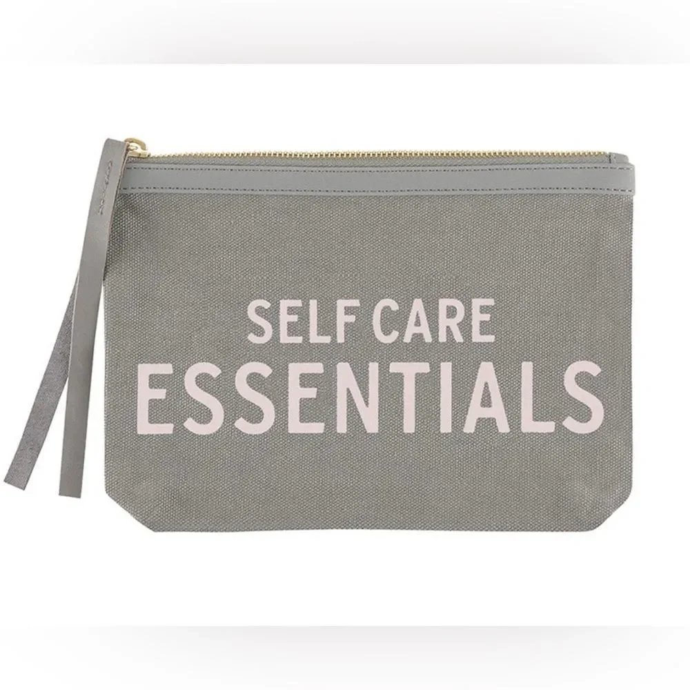 Gray Canvas and Leather‎ Zip Pouch